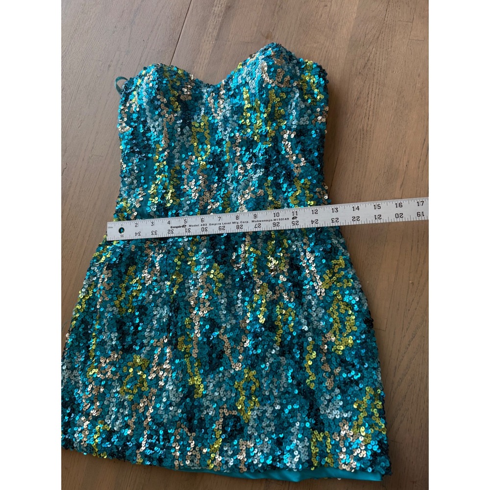 Scala Teal and Gold Sequin Strapless Mini Dress - Picture 6 of 10